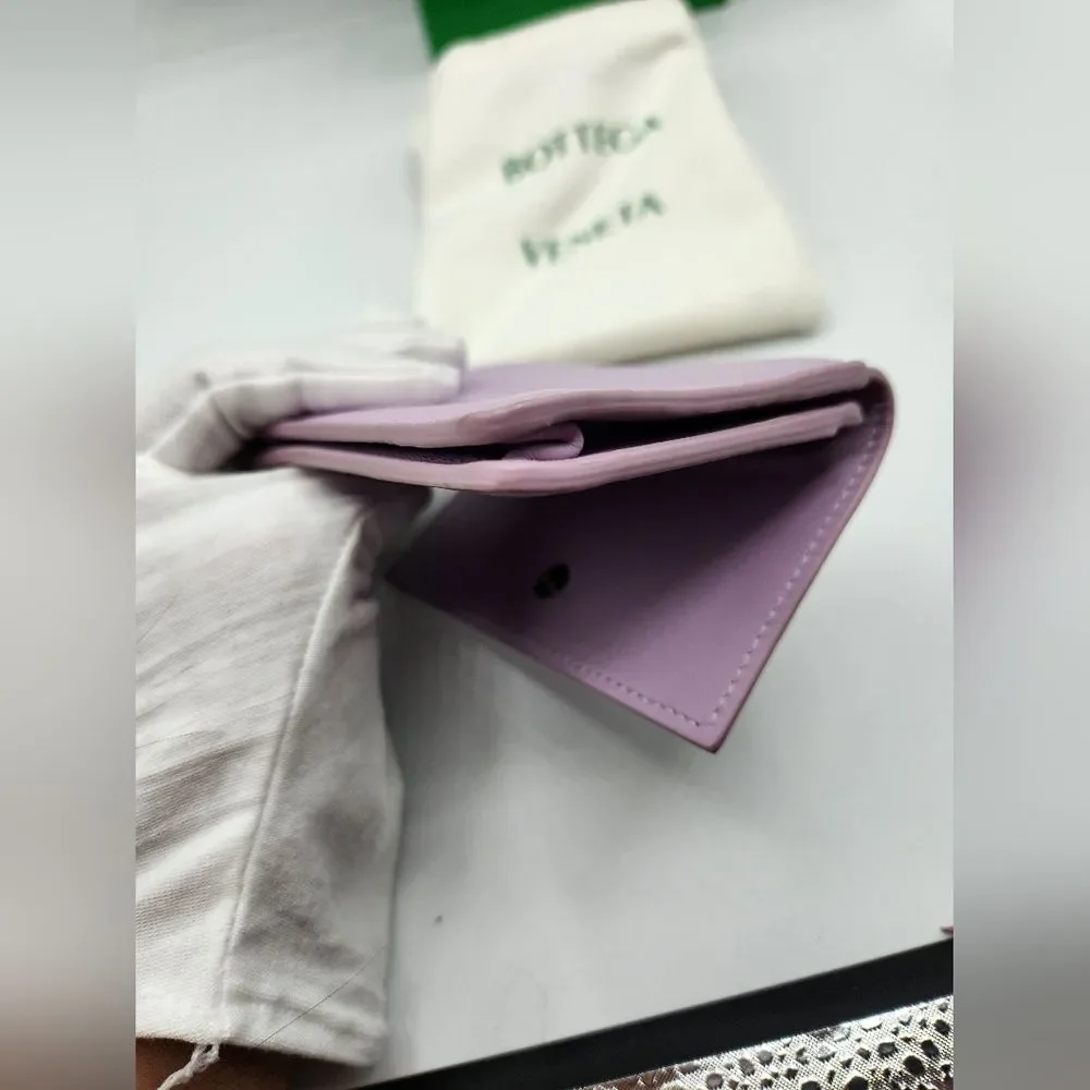 Bottega Veneta Lilac Intrecciato Leather Card Case Wallet Snap Closure w/ Box - Picture 8 of 11